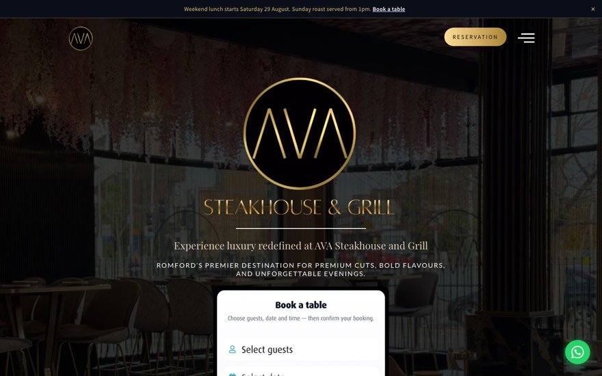 AVA Steakhouse and Grill website homepage