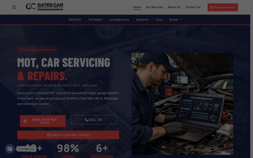 Gates Car MOT centre website homepage